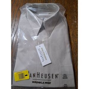 New Neck 15.5 Medium Van Heusen Stone Wrinkle Free Long Sleeve Dress Shirt BWT